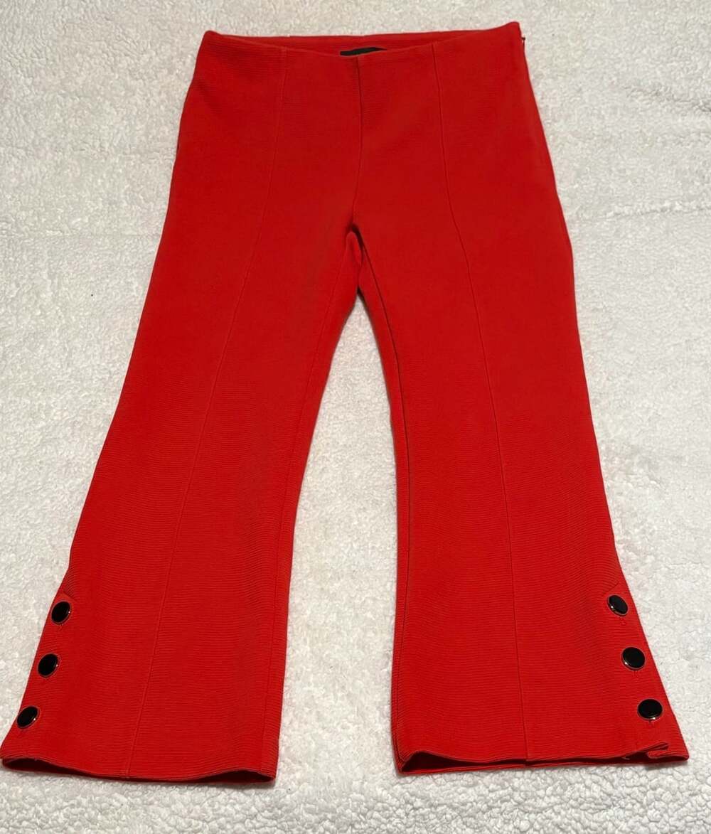 Ann Taylor Red Flare Pants Size 6 Ribbed Button Cuffs